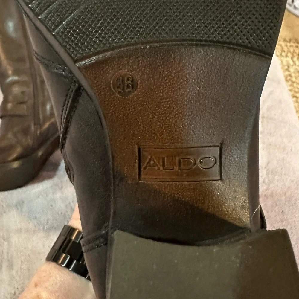 Aldo boots.  Size 7.  Dark brown leather tall 2 buckles - Picture 8 of 11